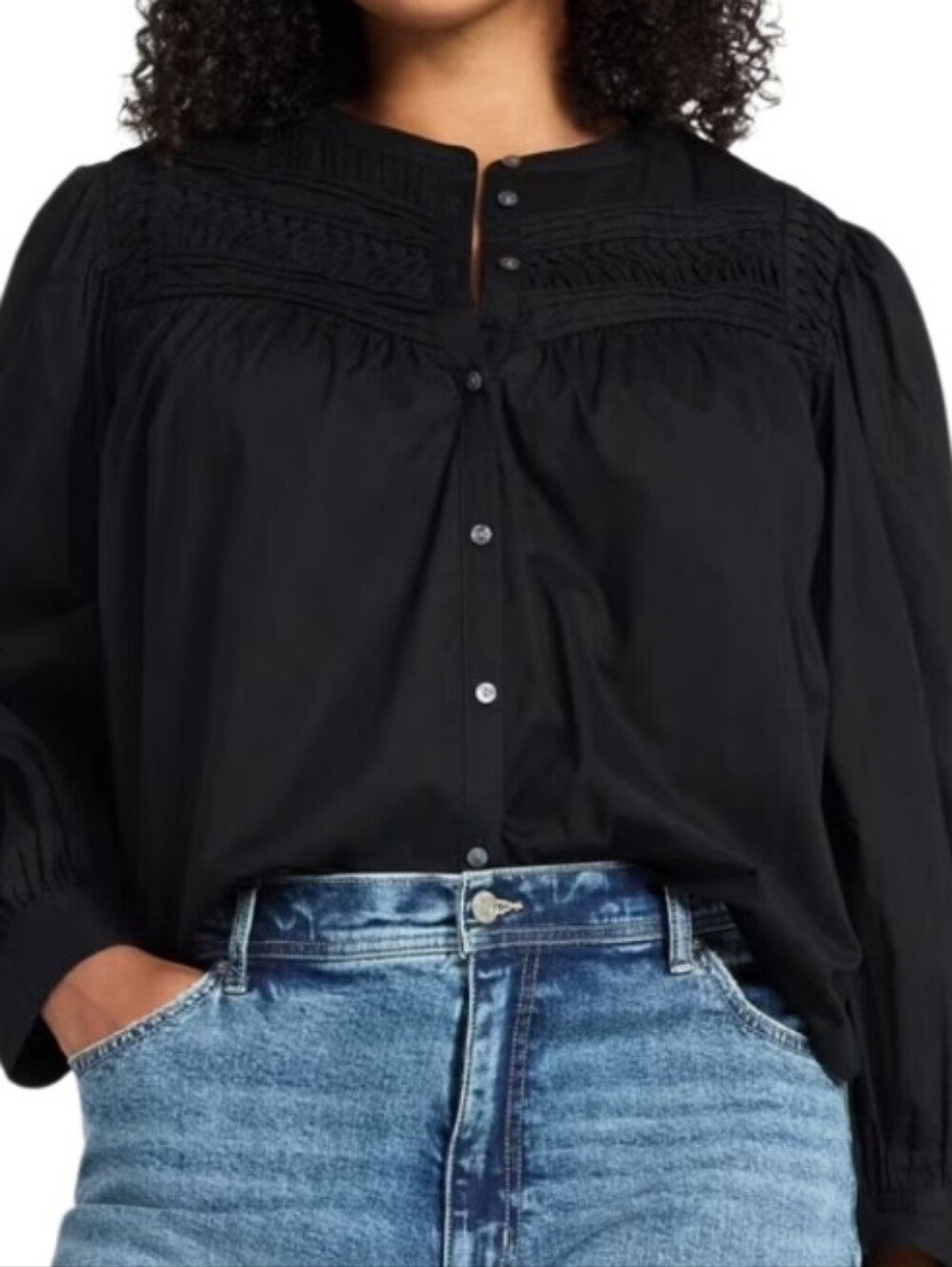 Women's Black Button-Front Pintuck Blouse Sz Xxl Nwt